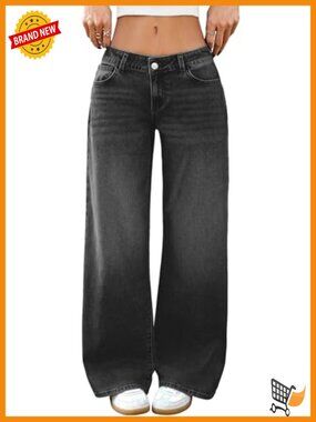 Womens Low Rise Baggy Wide Leg Jeans Loose Denim Pants Y2K